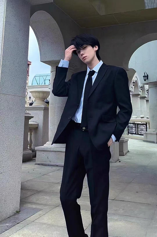 Men's British style handsome business suit suit groom wedding Korean version slim men's high-end double-breasted suit