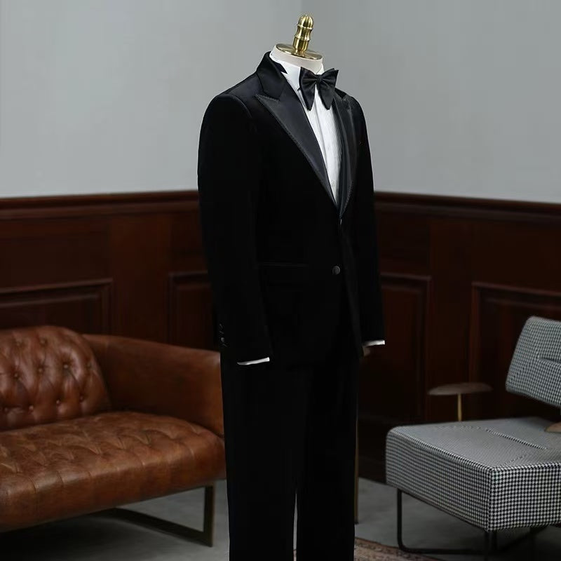 Men's British style handsome business suit groom wedding Korean version slim men's high-end double-breasted suit