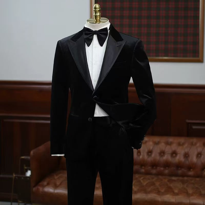 Men's British style handsome business suit groom wedding Korean version slim men's high-end double-breasted suit
