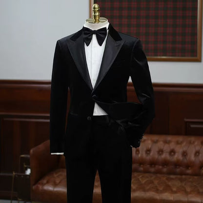 Men's British style handsome business suit groom wedding Korean version slim men's high-end double-breasted suit