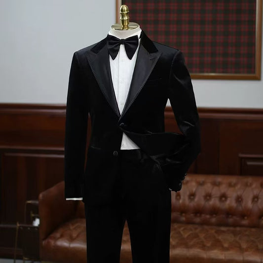 Men's British style handsome business suit groom wedding Korean version slim men's high-end double-breasted suit