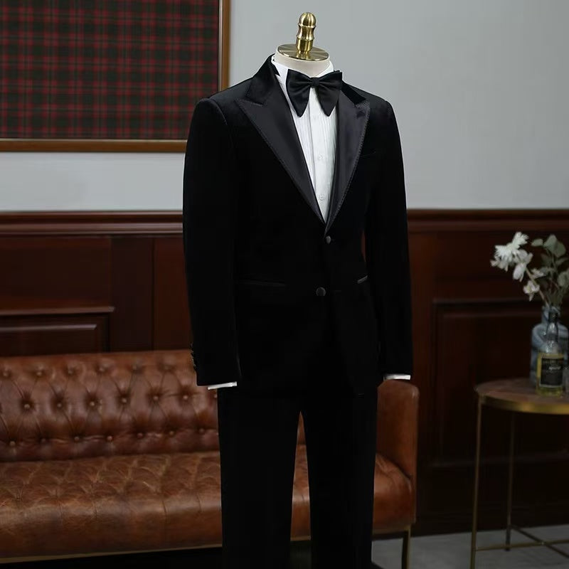 Men's British style handsome business suit groom wedding Korean version slim men's high-end double-breasted suit