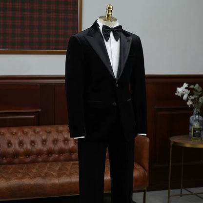 Men's British style handsome business suit groom wedding Korean version slim men's high-end double-breasted suit