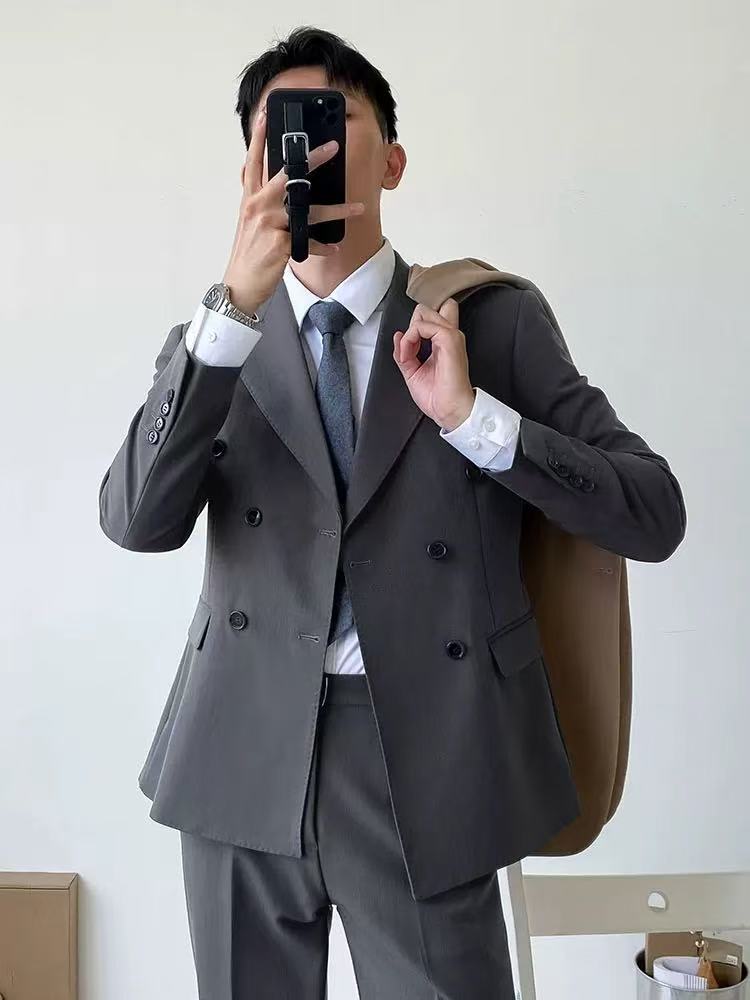 Men's British style handsome business suit groom wedding Korean version slim men's high-end double-breasted suit