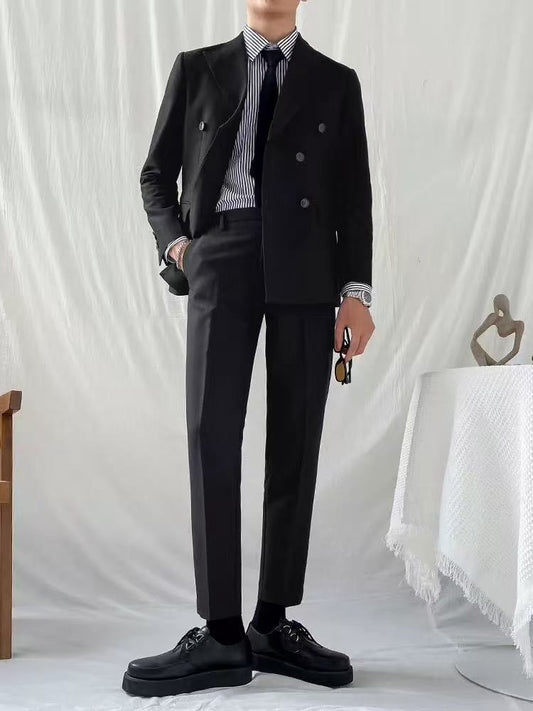 Men's British style handsome business suit groom wedding Korean version slim men's high-end double-breasted suit